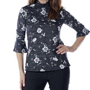 New Artizan Robin Barré Bell Sleeve Grey Floral Top Size Small (bin 1F)